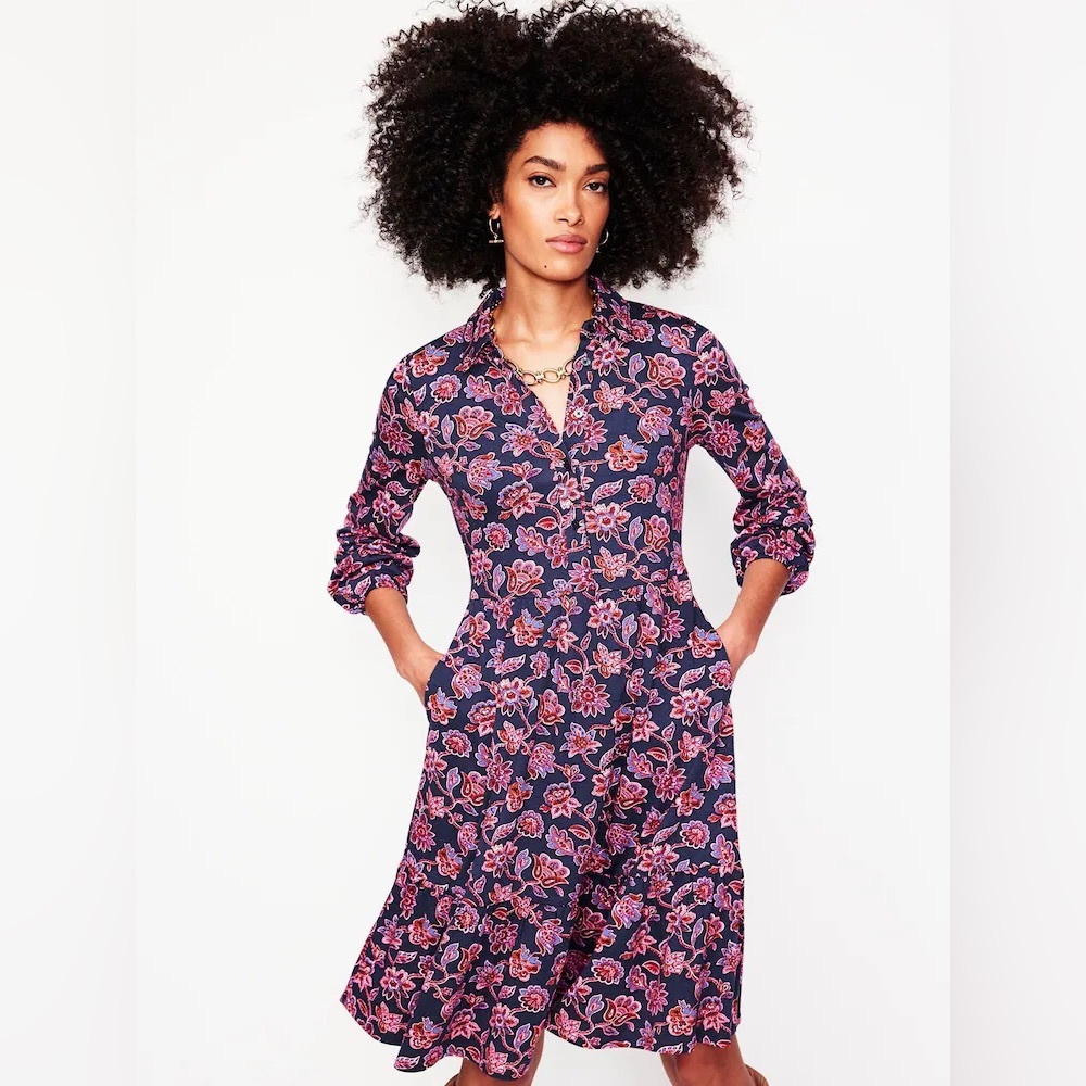 Boden Jemima Tiered Jersey Dress Rich Navy, Pink Ornate Pattern size 12 Regular - Picture 5 of 15